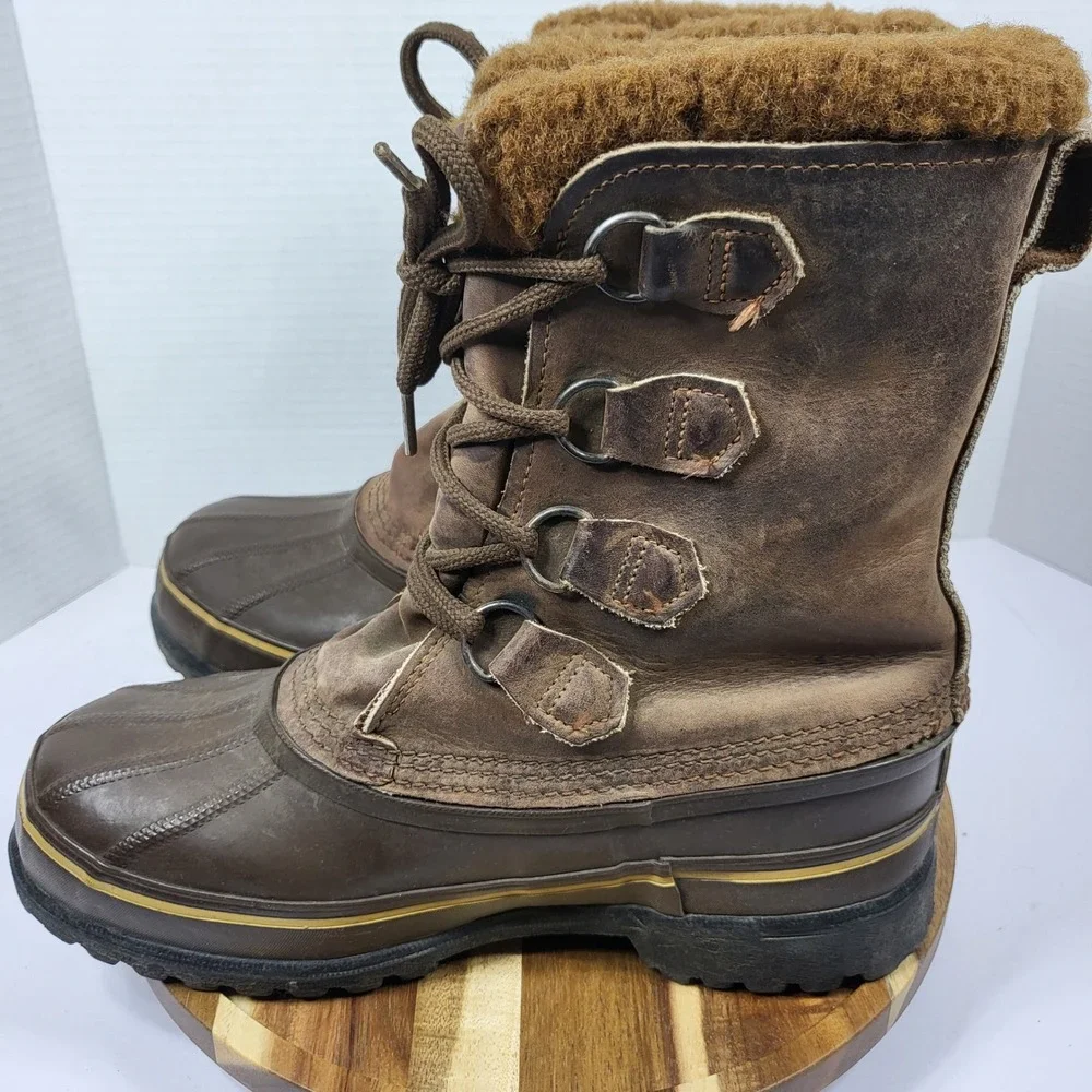 Sorel Caribou Boots Women 8 Brown Leather Waterproof Snow Made in Canada Vintage